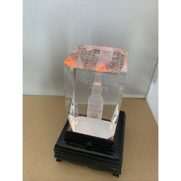 CORONA EXTRA 3D Laser Etched Crystal Glass Tower w/Lighted Stand Changes Color - Picture 2 of 7